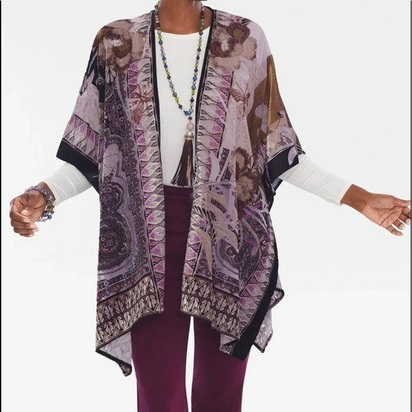 NWT Chicos Velvet Ruana Floral Butterfly Wrap New - Picture 1 of 14